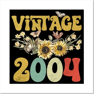 Vintage 2004 Sunflower Floral Retro Groovy 19th Birthday Posters and Art